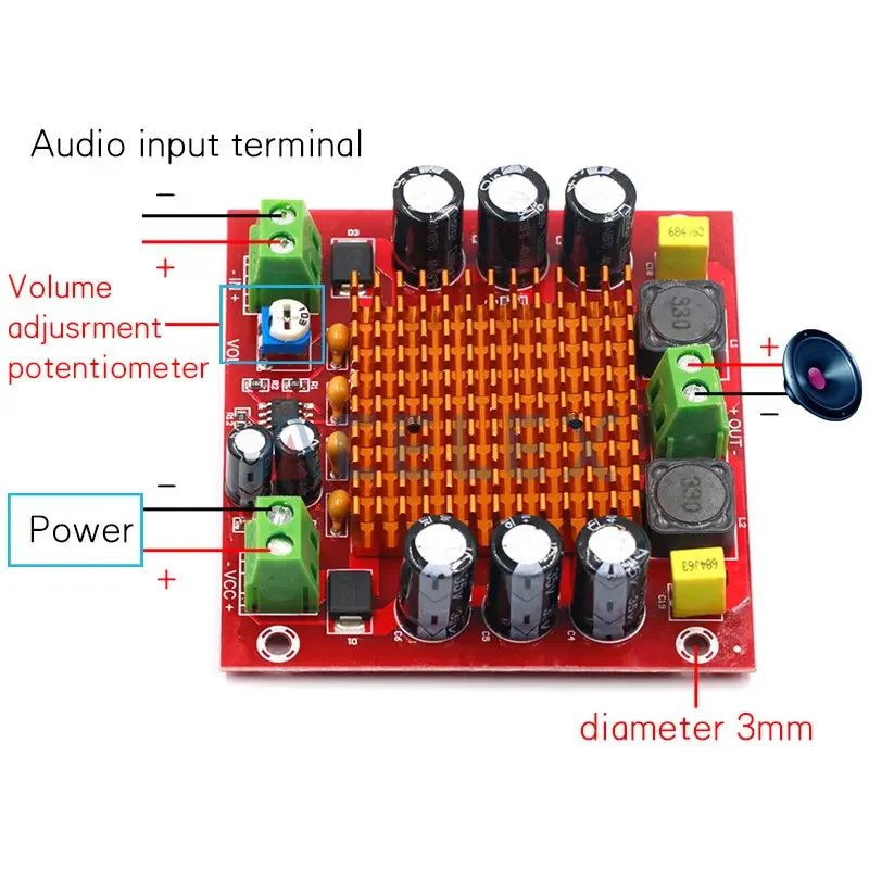 Digital Amplifier Board TPA3116DA TPA3116 150W D2 Mono Channel Digital Power Audio Amplifier Board XH-M544 DC 12V 24V