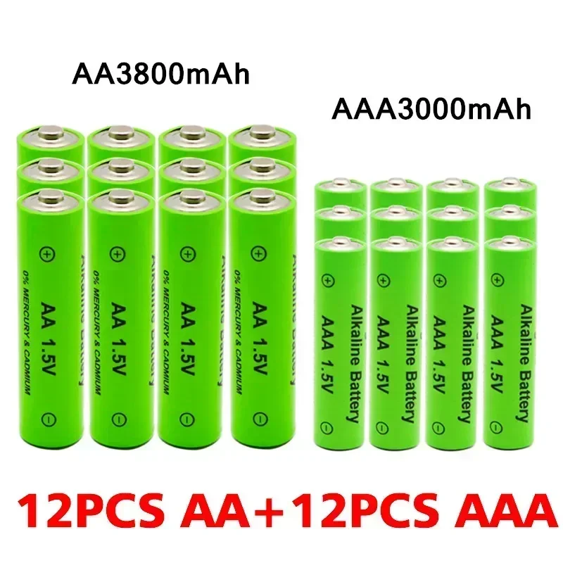 Bateria Alcalina Recarregável, AA + AAA, 1.5V 3800mAh, 3000mAh, Lanterna, Brinquedos, Relógio, Leitor de MP3, Substituir, Bateria Ni-Mh