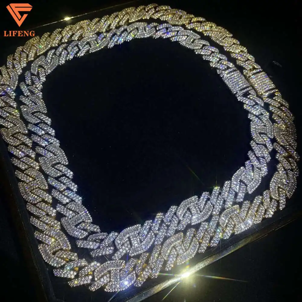 Hip Hop Jewelry 15mm White/gold Color Vvs Moissanite Diamond Cuban Link Chian 925 Silver Iced Out Cuban Chain Men