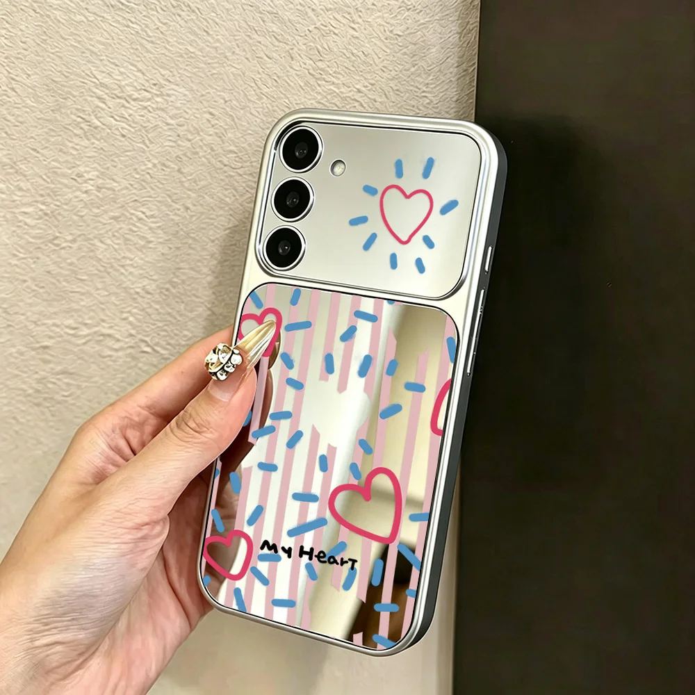 Love Heart Makeup Mirror Phone Case For Samsung Galaxy S25 S26 Ultra S24 S23 FE A57 A17 A07 A37 A56 5G A55 A54 A36 A35 A53 Cover - view 5
