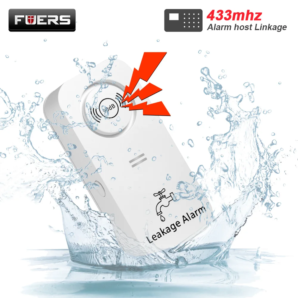 Fuers 433mhz Water Leakage Sensor Detector Alarm Sensitive Leak and Drip Alert With 90db Loud Home Security Overflow Sensor