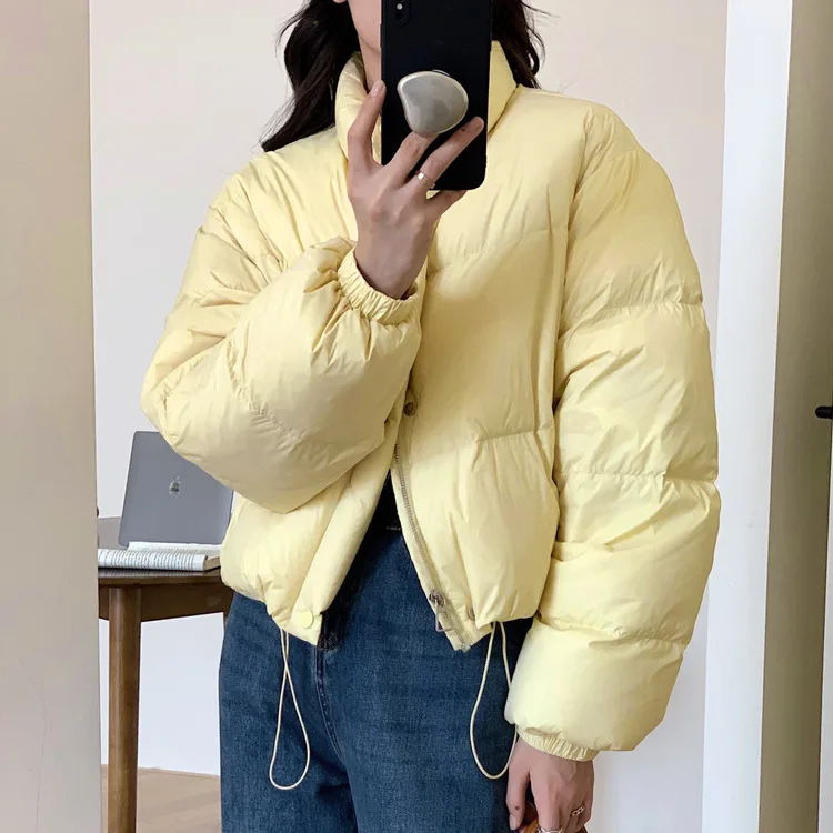 Chaqueta de plumón de pato blanco para mujer, abrigo acolchado de plumón blanco con cuello levantado corto, prendas de vestir exteriores a la moda, abrigos para mujer, invierno niña JK-236
