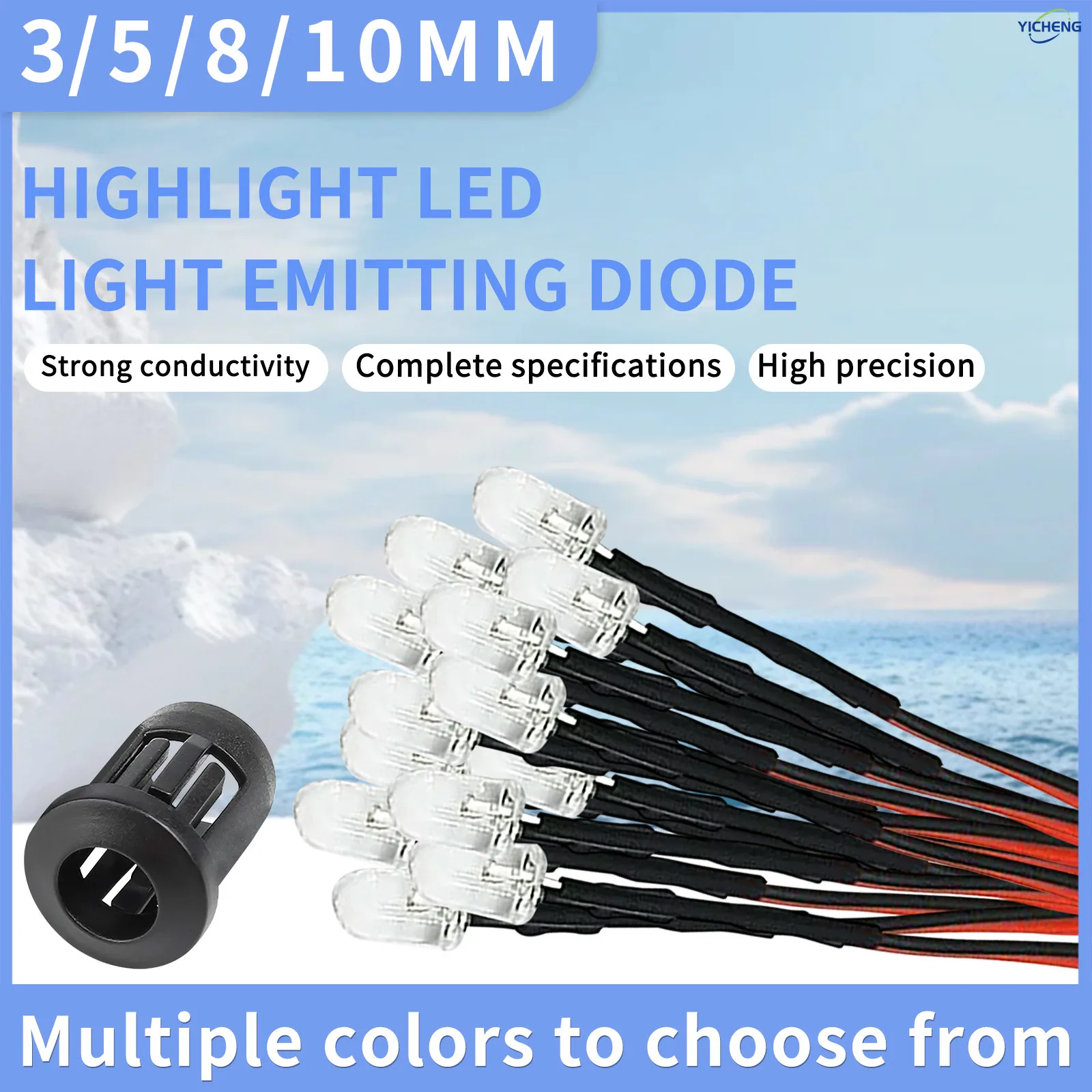 10Pcs LED Lights Emitting Diodes 200mm Pre Wired,3mm~10mm Small LED Lamps,3V-220V,LED Rainbow Flashing,With Light Cover Optional