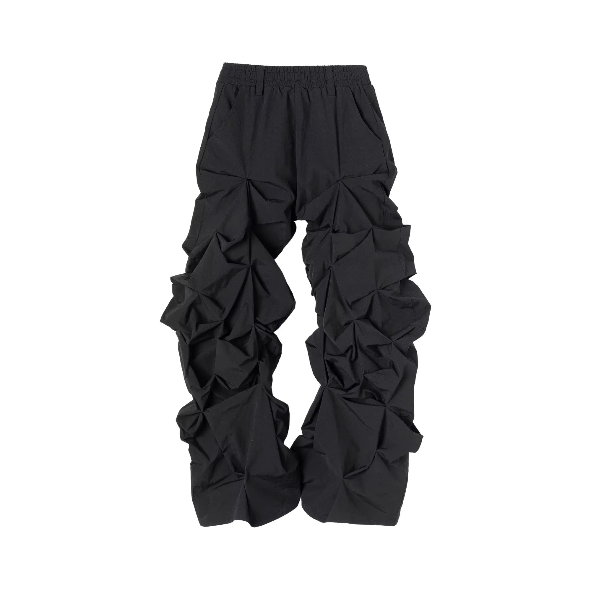 

Mauroicardi Spring Autumn Cool Long Black Stacked Pants for Mens Elastic Waist Streetwear Luxury Designer Clothes Trousers 2025