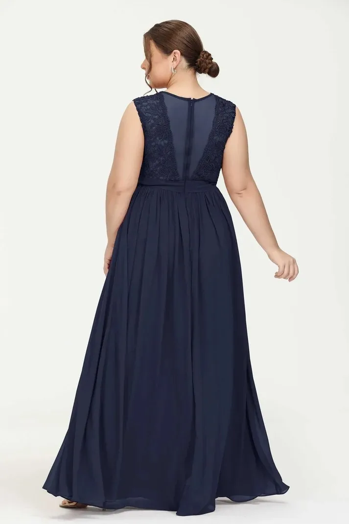 BABYONLINE Formal Dress for Mother of Bride Delicate Lace Overlays the Upper Body Applique Zipper Modify the Back Chiffon Gown