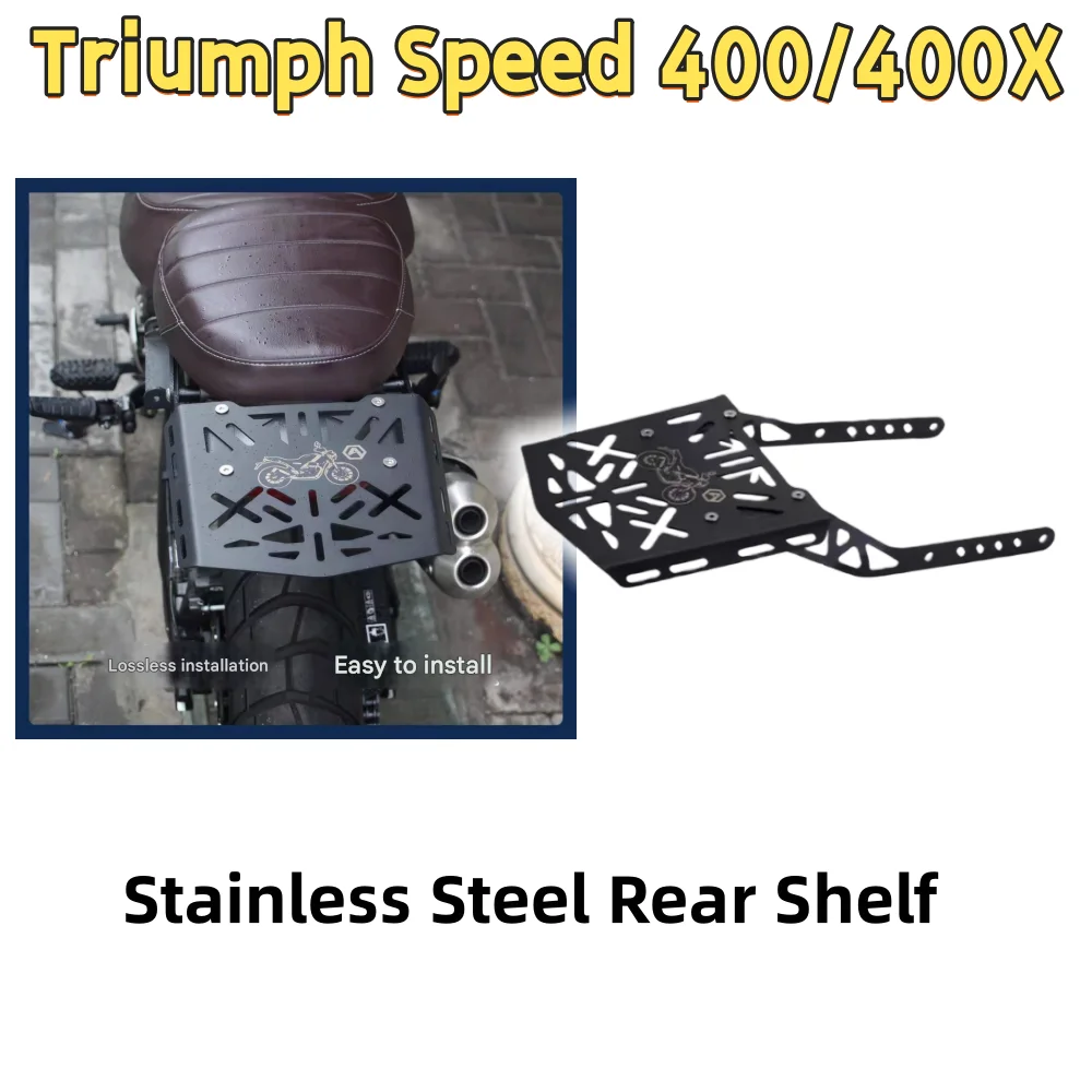 Modified stainless steel rear rack for motorcycles, suitable for Triumph Speed ​​400/400X, tail box bracket accessories.