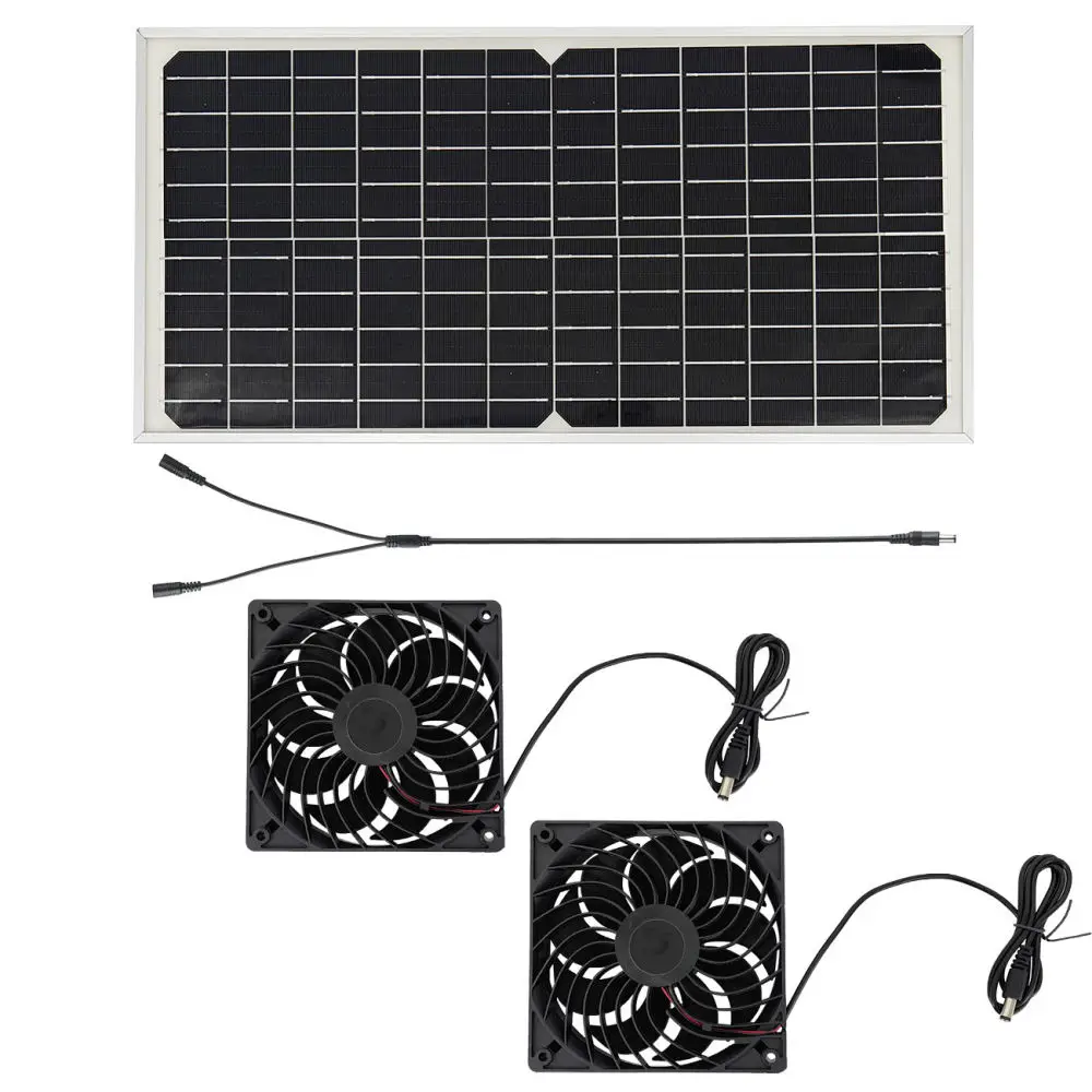 16W Solar Panel Exhaust System Dual Ventilator For Pet House Chicken Coop Dog Kennel Garden Outdoor Cooling Device