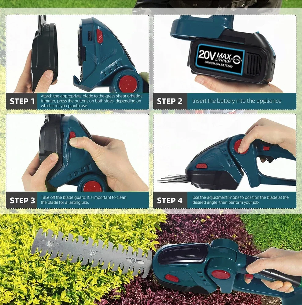 2 in 1 21V Cordless Electric Hedge Trimmer Rechargeable Handheld Household Shrub Weeding Pruning for 18v Makita Battery