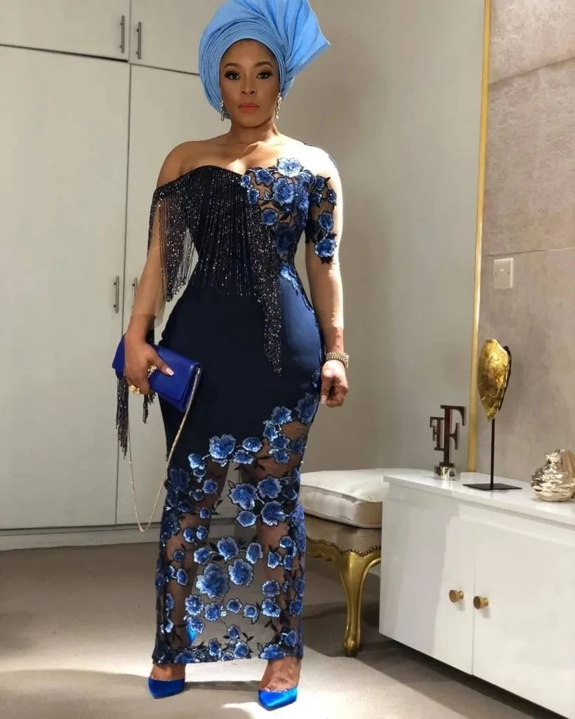 Azul real aso ebi africano vestidos de noite bainha querida renda longo dubai árabe saudita preto meninas vestido de noite baile