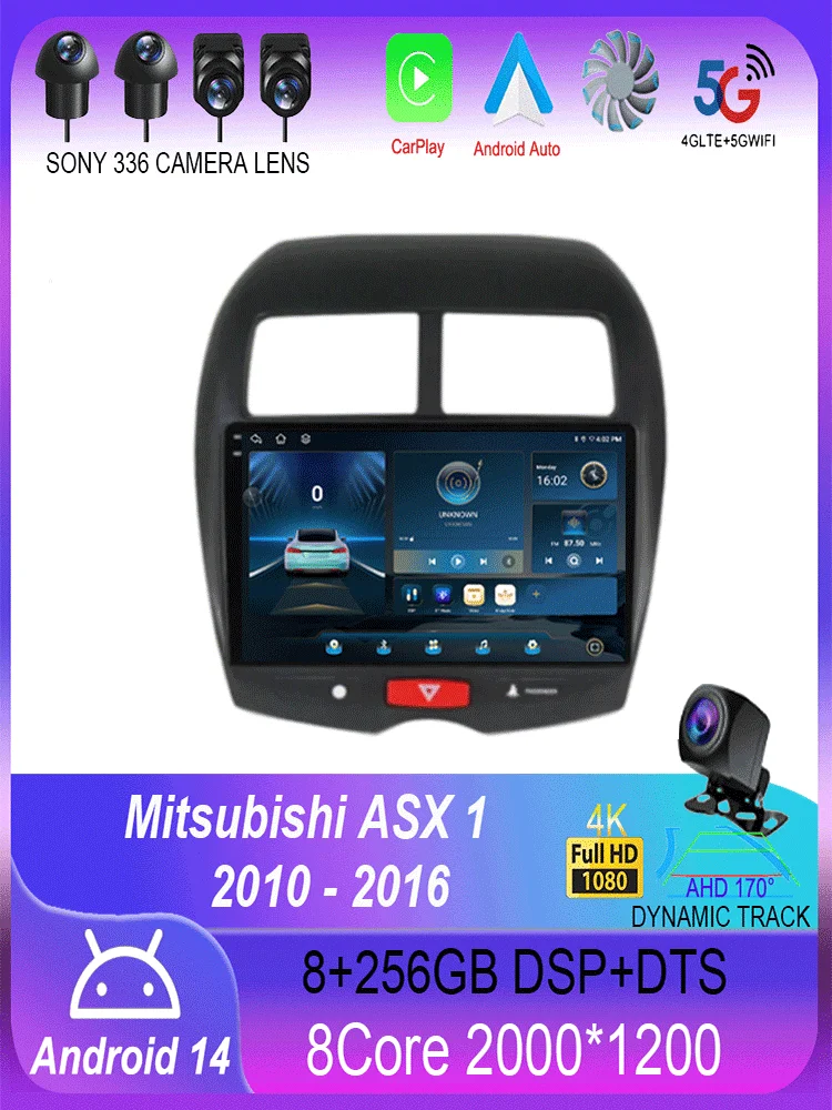 Android 16 Carplay dla Mitsubishi ASX 1 2010 2011 2012 2013 2014 2015 2016 GPS Radio Samochodowe Multimedialny Odtwarzacz Wideo 2din DVD Stereo — 2