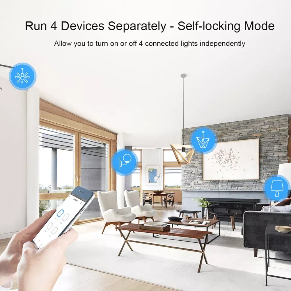 SONOFF 4CH R3/4CH PRO R3 Wifi Smart Switch Module，4 Gang 433MHZ DIY Smart Home Light Switches，Remote Relay Via eWelinlk APP