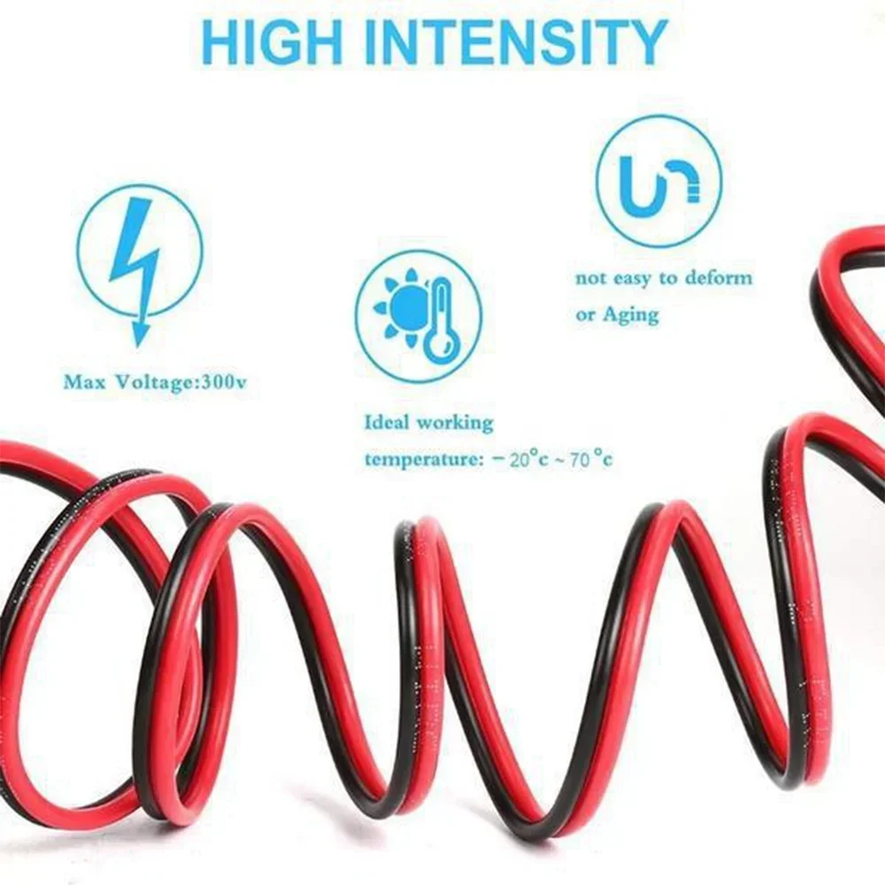 STONEGO 2-Pin LED Strip Extension Cable - 5m/10m/20m Lengths, Red & Black, 22AWG, for 3528/5050 Single Color LED Strips