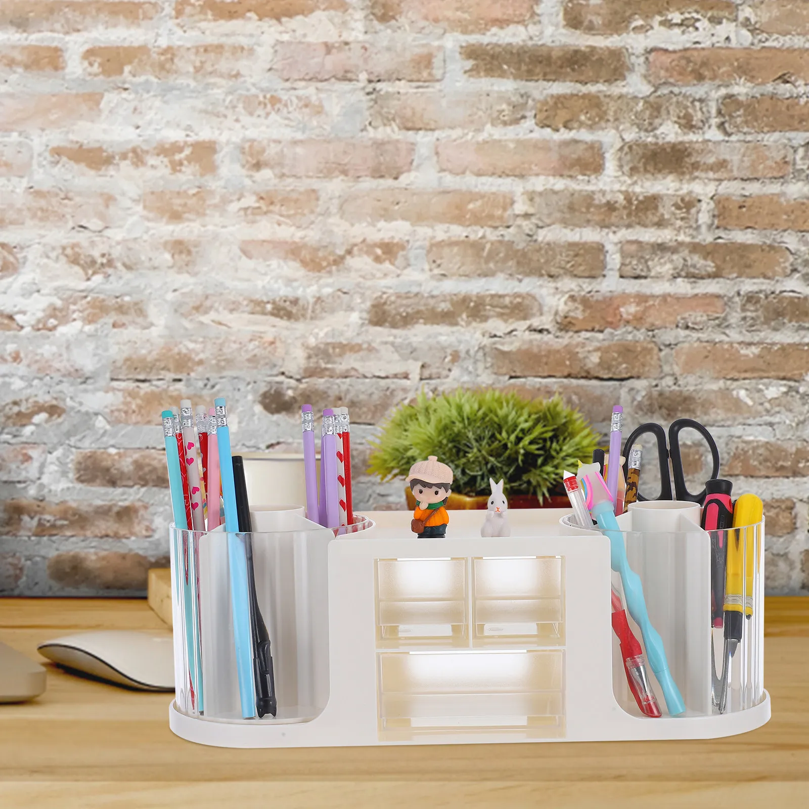 Large Capacity Desk Organizer Box Rotating Pen Holders Transparent Desktop Cosmetics Drawer Storage for Office Home Study
