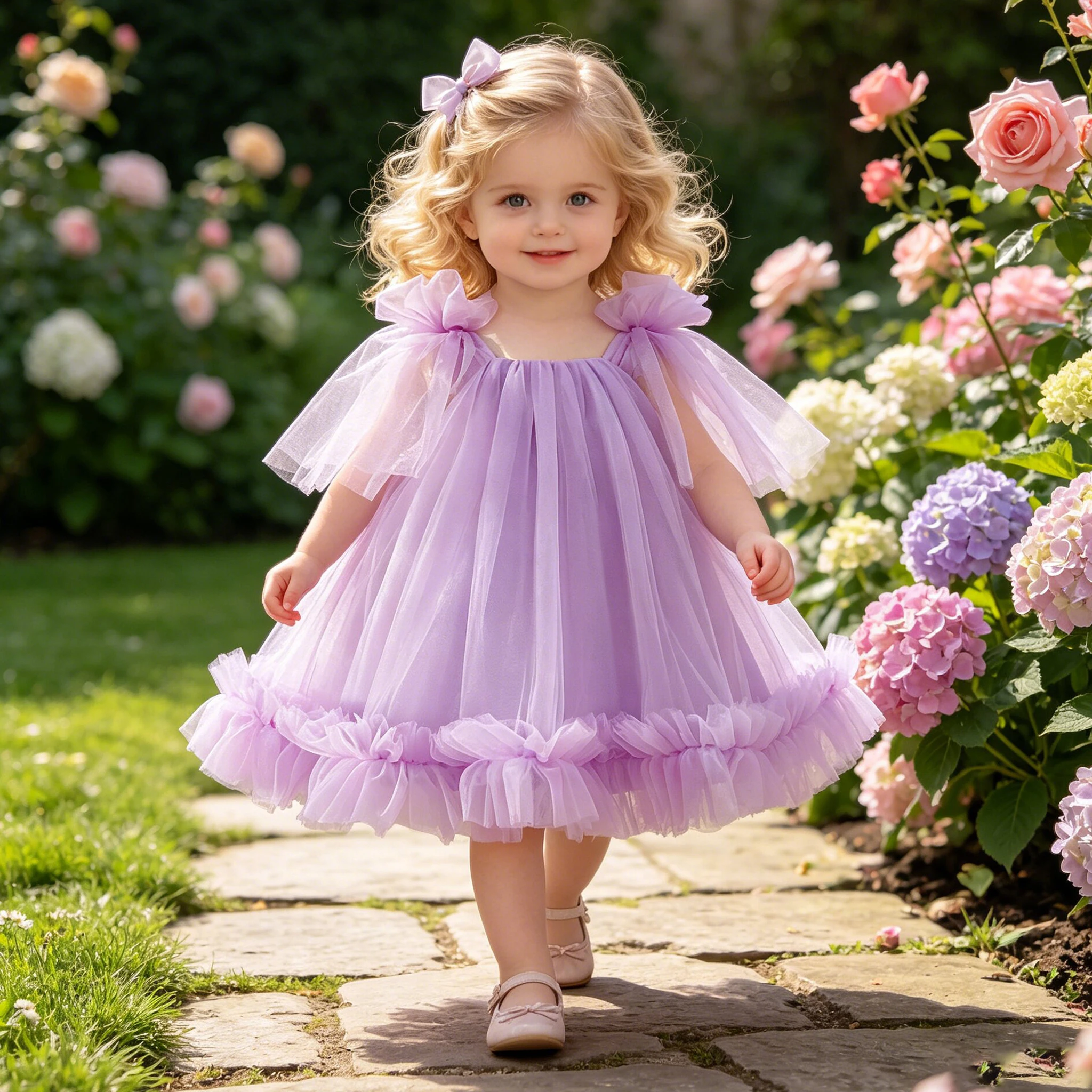 Elegant Tulle Wedding Party Baby Girl Dress Toddler Bow 1st Birthday Baptism Princess Dresses Girls Bridesmaids Evening Costumes