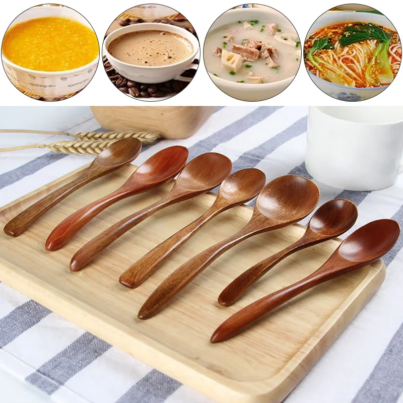 Japanese Style Wooden Spoon Utensil Natural Wood Soup Spoon Rice Soup Teaspoon Tableware Creative Home Kitchen Cooking Tools