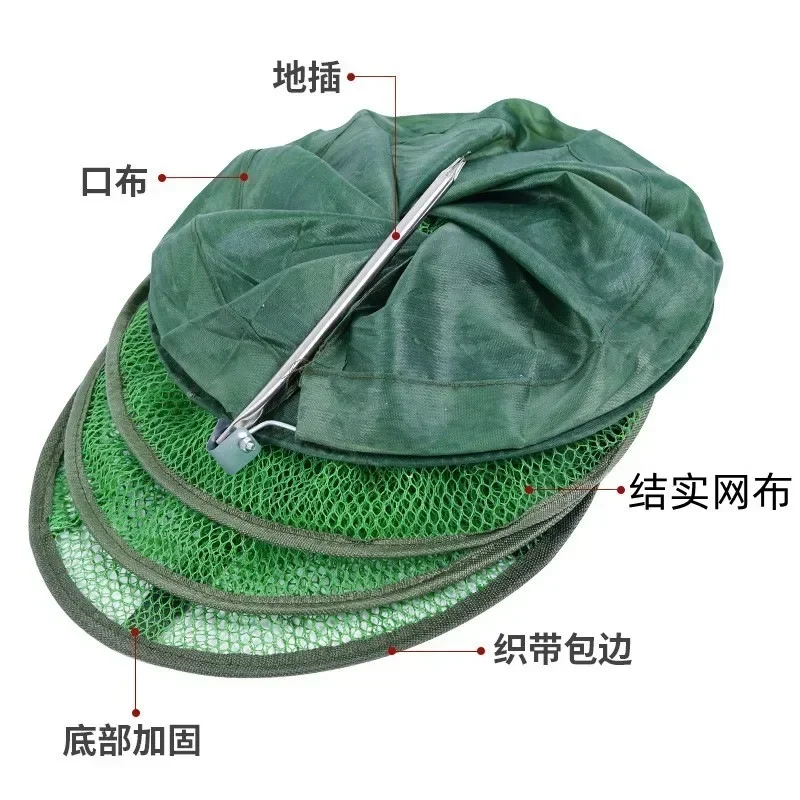 Portable Nylon Mesh Net Steel Ring Folding Fish Cage Fishing Trap Net Fish Basket Tackle Fish Storage Fishing Accessories