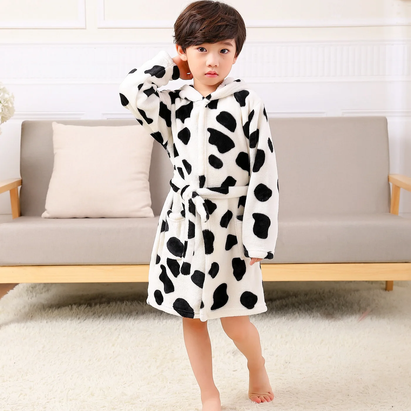 New Winter Baby Boys Girls Flannel Hooded Children for Bathrobe Warm dinosaur LongSleeve Kids Dressing Gown Belt Sleepwear Robes