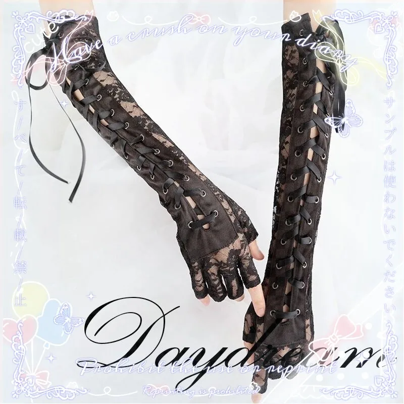 

Japanese soft girl Lolita goth lace strap punk personality beautiful lace gloves