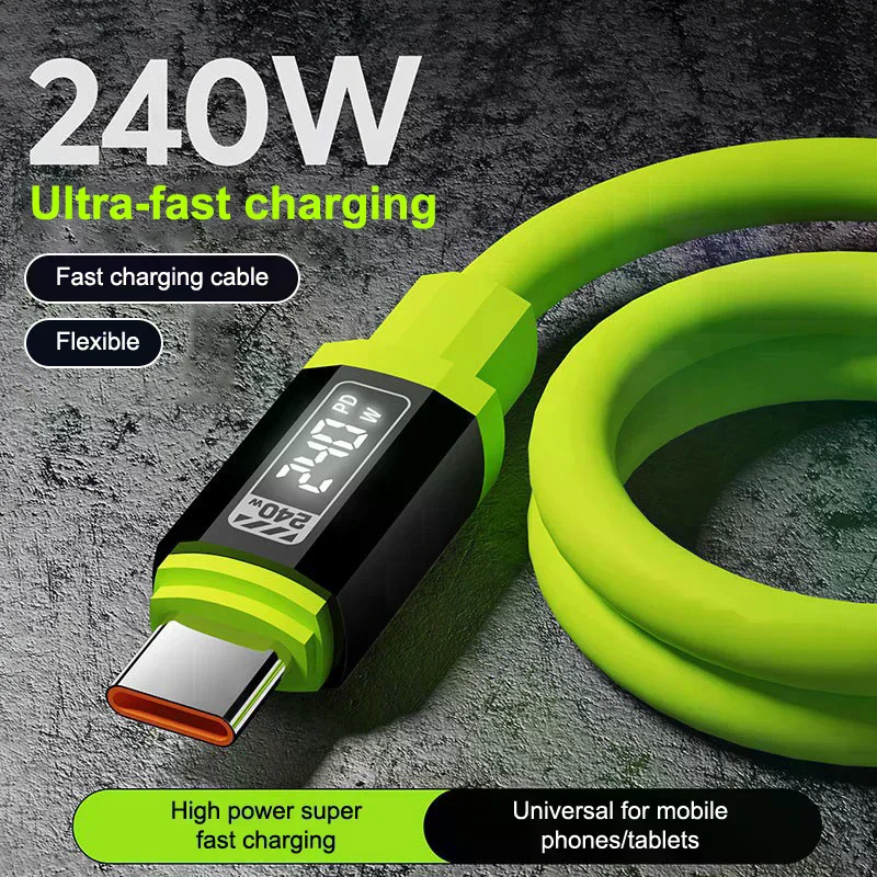 240W USB C Cable With Power Display Fast Charging Charger For IPhone 15 16 17 Samsung Xiaomi Huawei Phones Type C Cord 1-2m