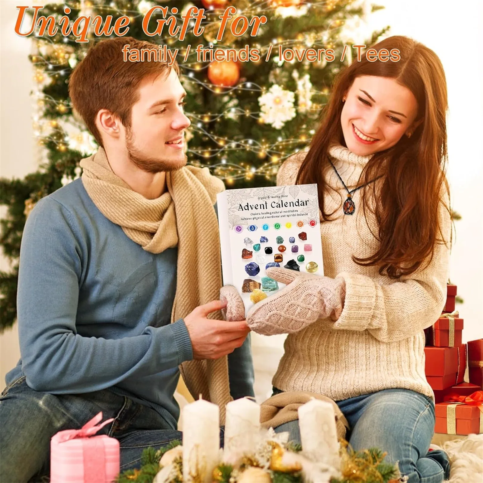 24 قطعة بلورات تقويم قدوم عيد الميلاد ، أحجار كريستال شقرا ، تقويم العد التنازلي لعيد الميلاد الأحجار الطبيعية بلورات الرحلة