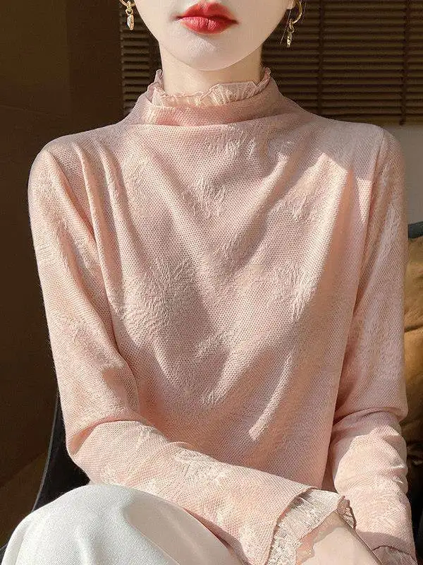 

Весеннее вязаное кружево с высоким воротником, женская мягкая тонкая внутренняя одежда премиум-класса, дизайн с деревянными ушками, дышащая длинная...