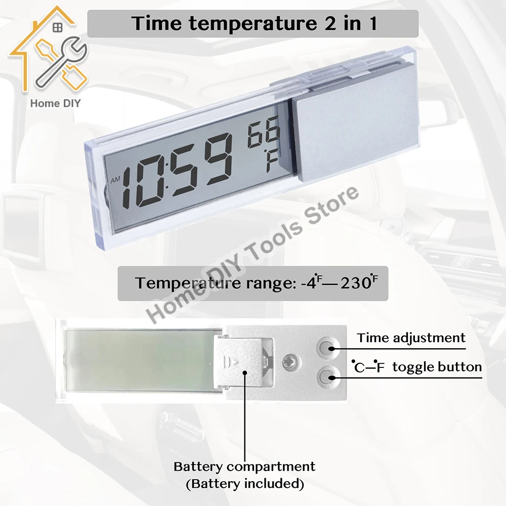 LCD Display Digital Car Clock Thermometer Temperature Meter Gauge Auto Mini Clock Monitor for Truck Car