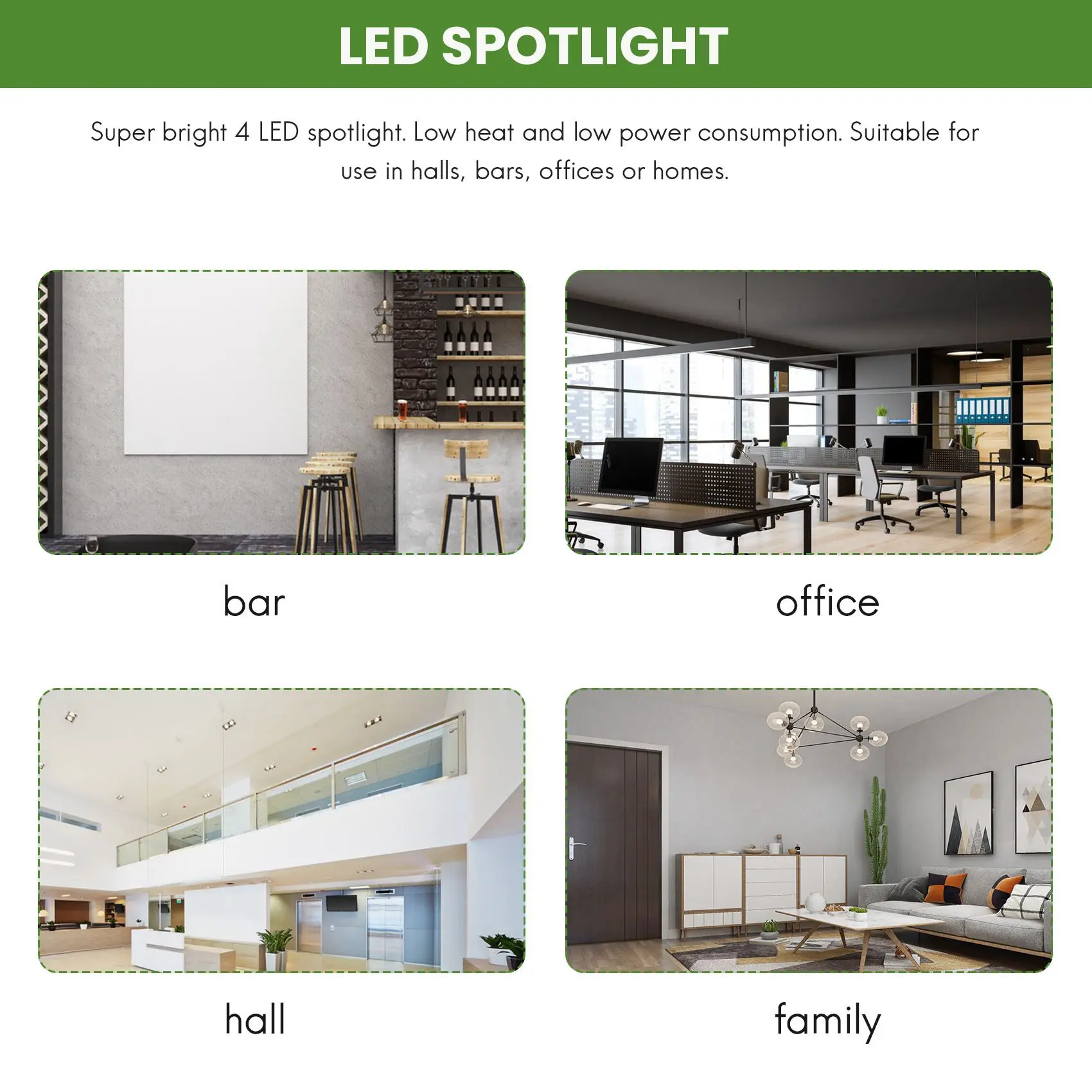 4x 1W GU5.3 MR16 LED Spotlights, Warm White