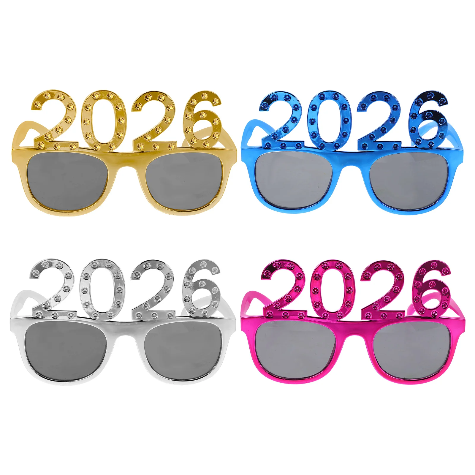 

4Pcs Rhinestone Square Frame Number Glasses 2026 New Year Party Photo Props Graduation Eyewear Accessories Fun Glasses for Party