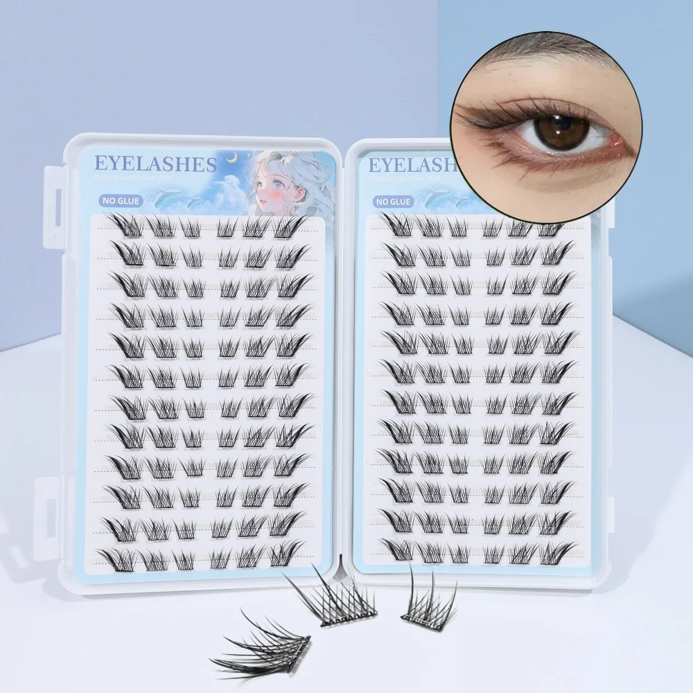 علبة واحدة من الرموش اللاصقة الحرة، 144 مجموعة من الرموش الصناعية ذاتية اللصق، رموش صناعية عين القطة، 10-12 مم ذاتية التمديد #4
