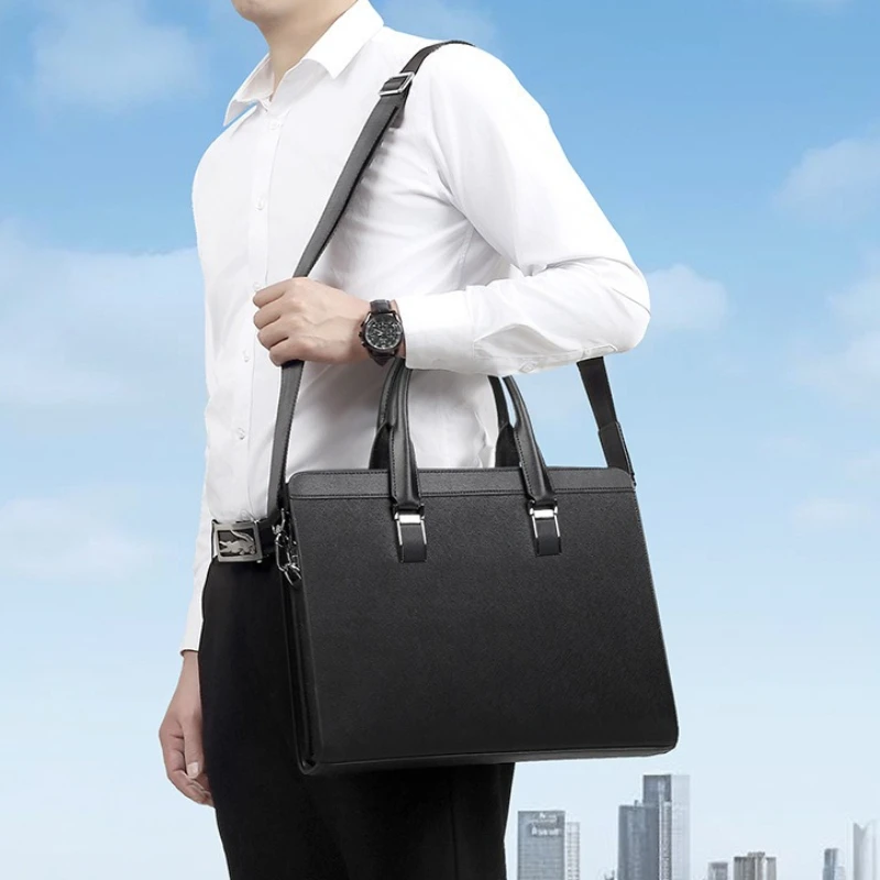 Men's Laptop Briefcase with Padded Laptop Compartment Genuine Leather Large Capacity Business Minimalist