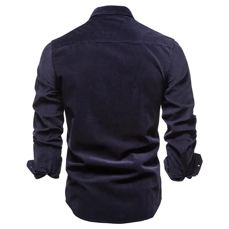 

New Men's Shirt Fashion Corduroy Shirts Men Business Casual Single Breasted Cotton Men Shirts Solid Color Slim Fit Full Top