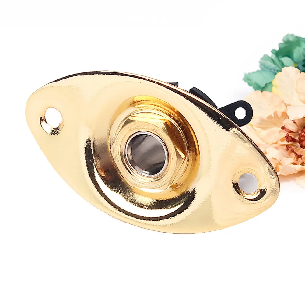 Golden Indented Oval Guitar Pickup Jack Socket 6.35mm Output Input Plug Electric Guitar Bass Replacement Accessory