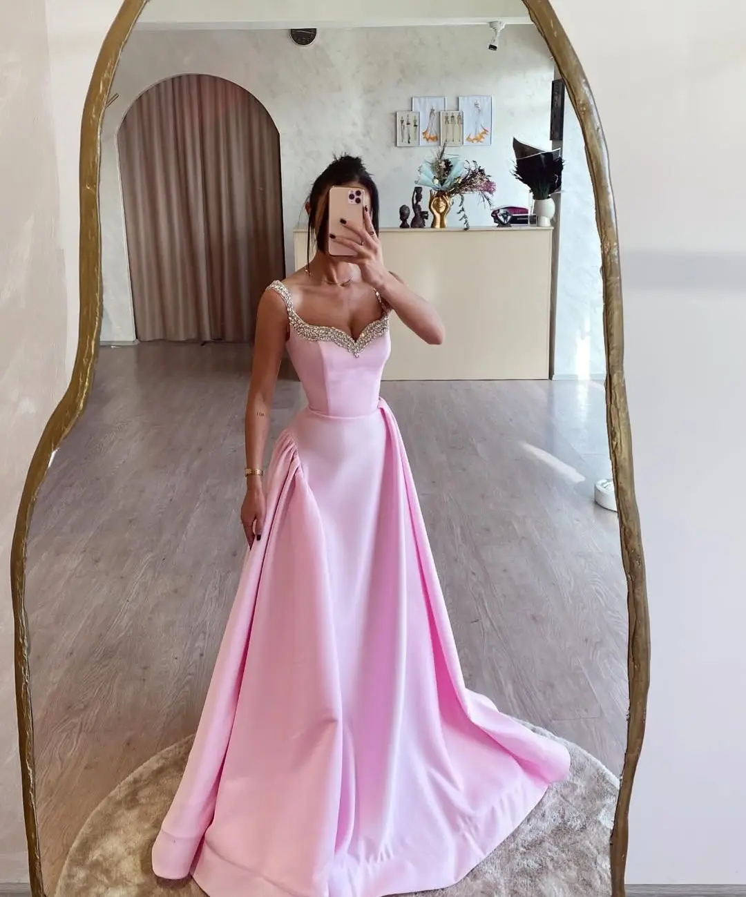 

Customized Sparkly Jersey A-Line Spaghetti Straps Crystal Evening Dresses Strapless Sleeveless Panel Train Cocktail Dress