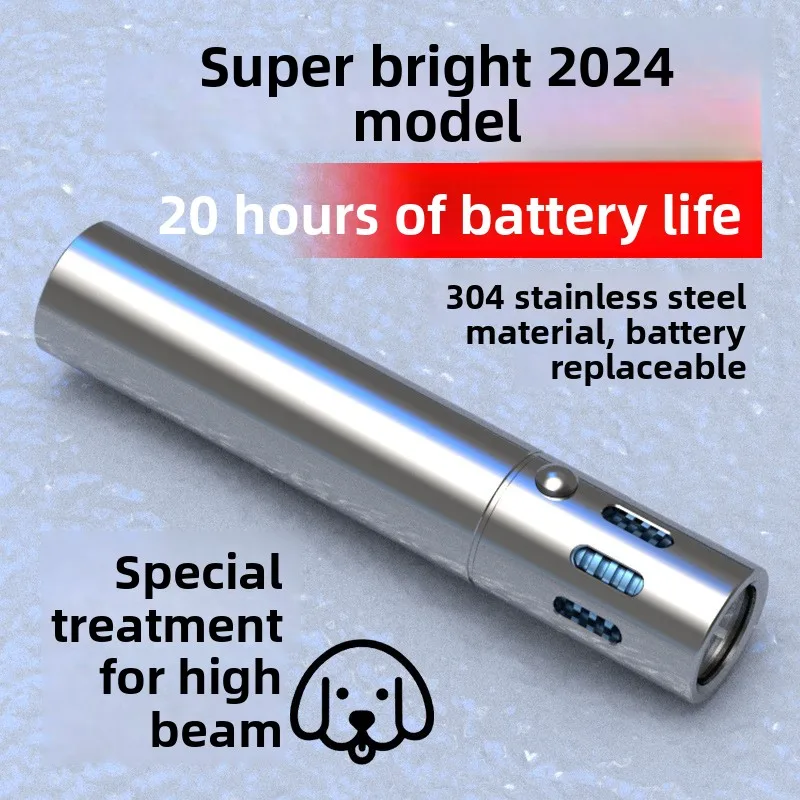New Stainless Steel Flashlight - Super Bright, Rechargeable, Portable for Outdoor Hiking, Emergency, Fixed Focus White Laser