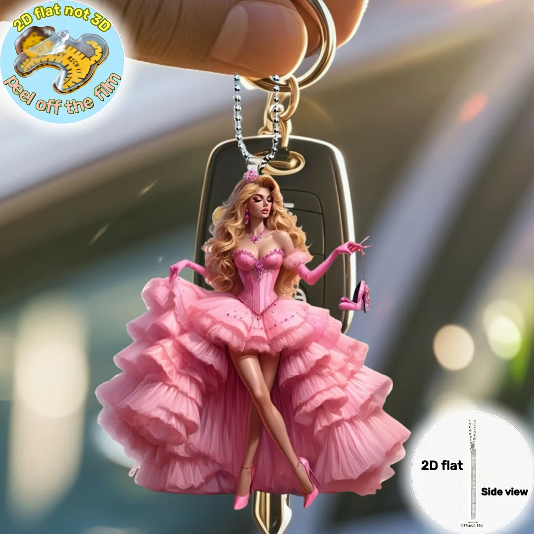 Elegant Princess Pendant Keychain,Barbie Theme 2D Flat Acrylic Ornament Charm,Hanging Decoration for Car,Bags,Festive,Party,Gift