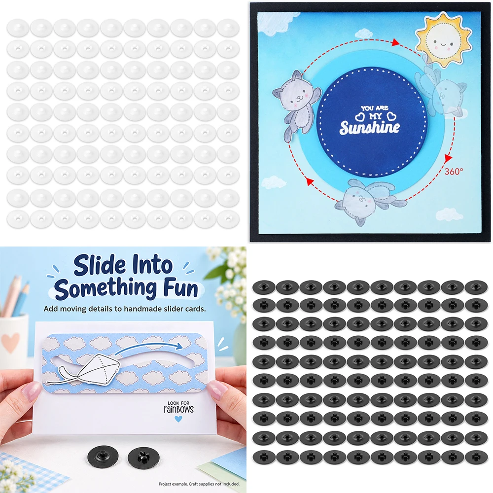 50-200Pairs Snap'n Slides for Making Slider Card Spinner Swing Arm Card Round Interlocking Disks Easy Interactive Elements