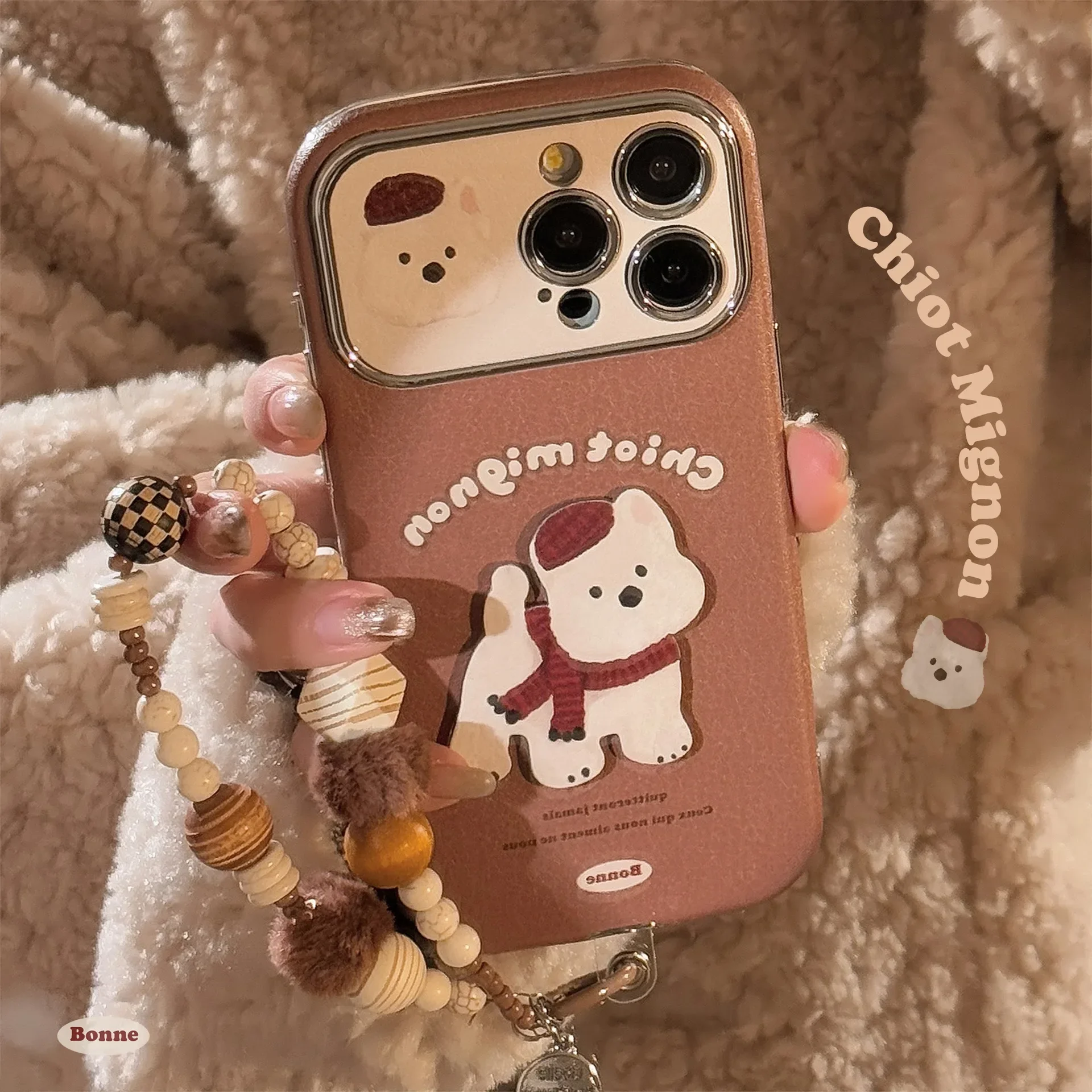 Cartoon Brown Scarf Puppy Phone Case for IPhone16 15 14 12 13 11 Pro ProMax Plus X XR Shockproof Phone Cover