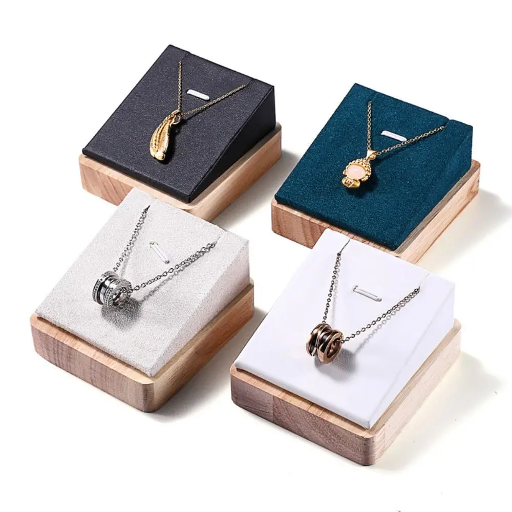 

PU Leather/Velvet Wooden Necklace Display Stand Portable Handmade Jewelry Organizer Trays Smooth Flat Bottom