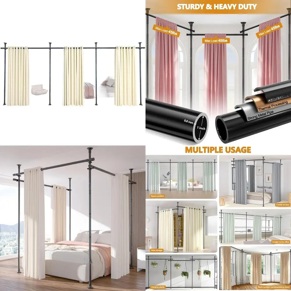 

Adjustable Heavy Duty Floor-to-Ceiling Tension Rod for Privacy Dividers, 28-171in Wide, 4-10ft High, No Drilling Needed, Black