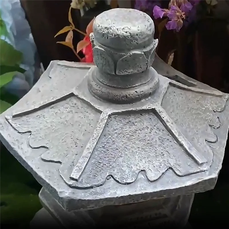 ABLU-Garden Accessory Ornament Solar Powered Resin Pagoda Lantern Palace Lanterns Tower Statue Solar Lamp Garden Decor A Easy In