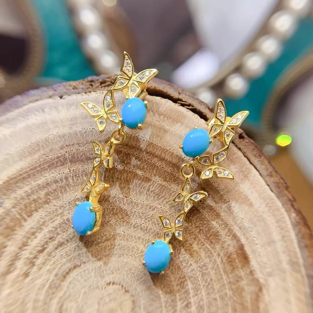 KJJEAXCMY Natural Turquoise New Earrings S925 silver , electroplated locking color process, high clarity Full of luster