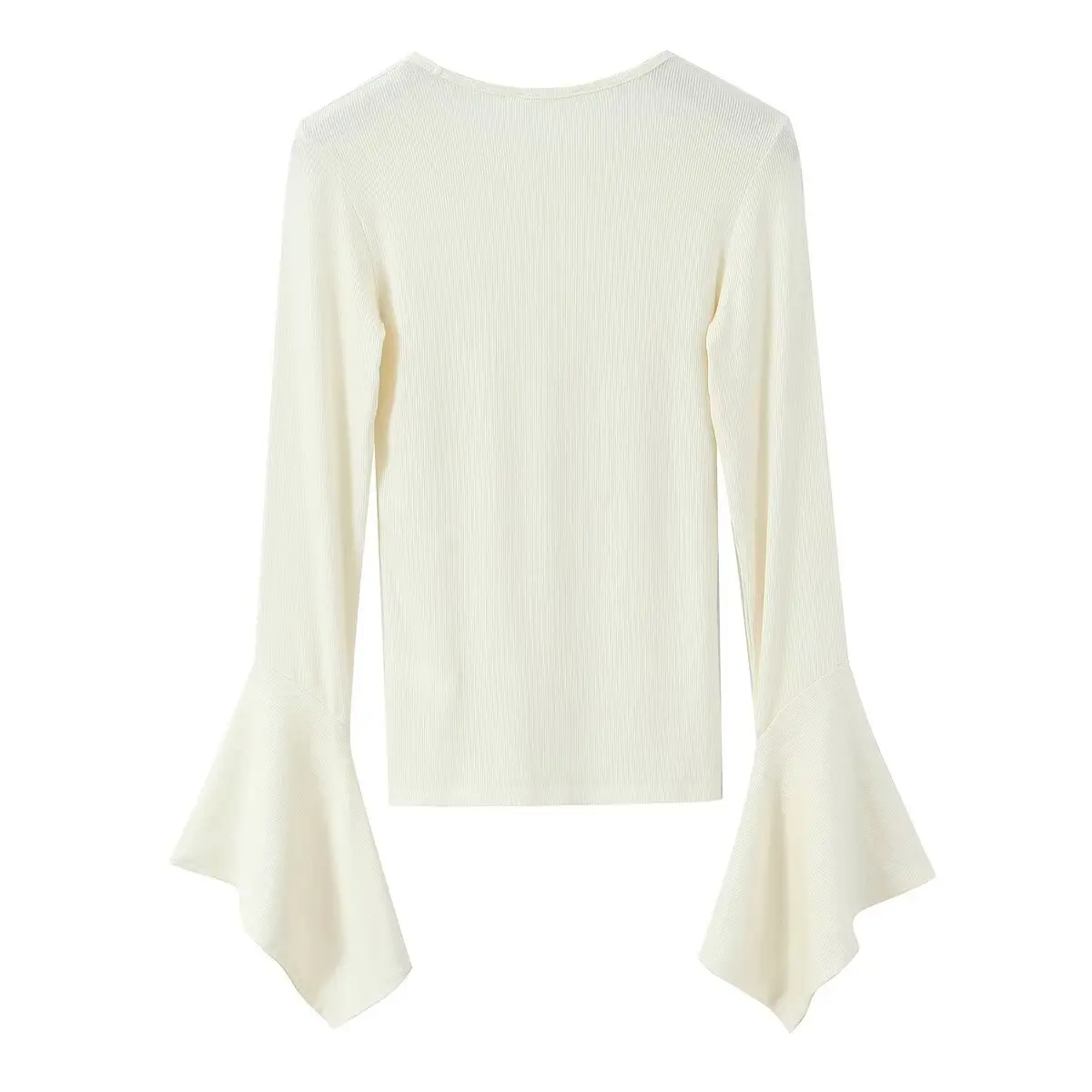 KONDALA Chic Pleated Beige O-Neck Sheath Women Layered Top Fashion 2025 Autumn Elegant Full Sleeve Modern Long Sleeve T-shirt