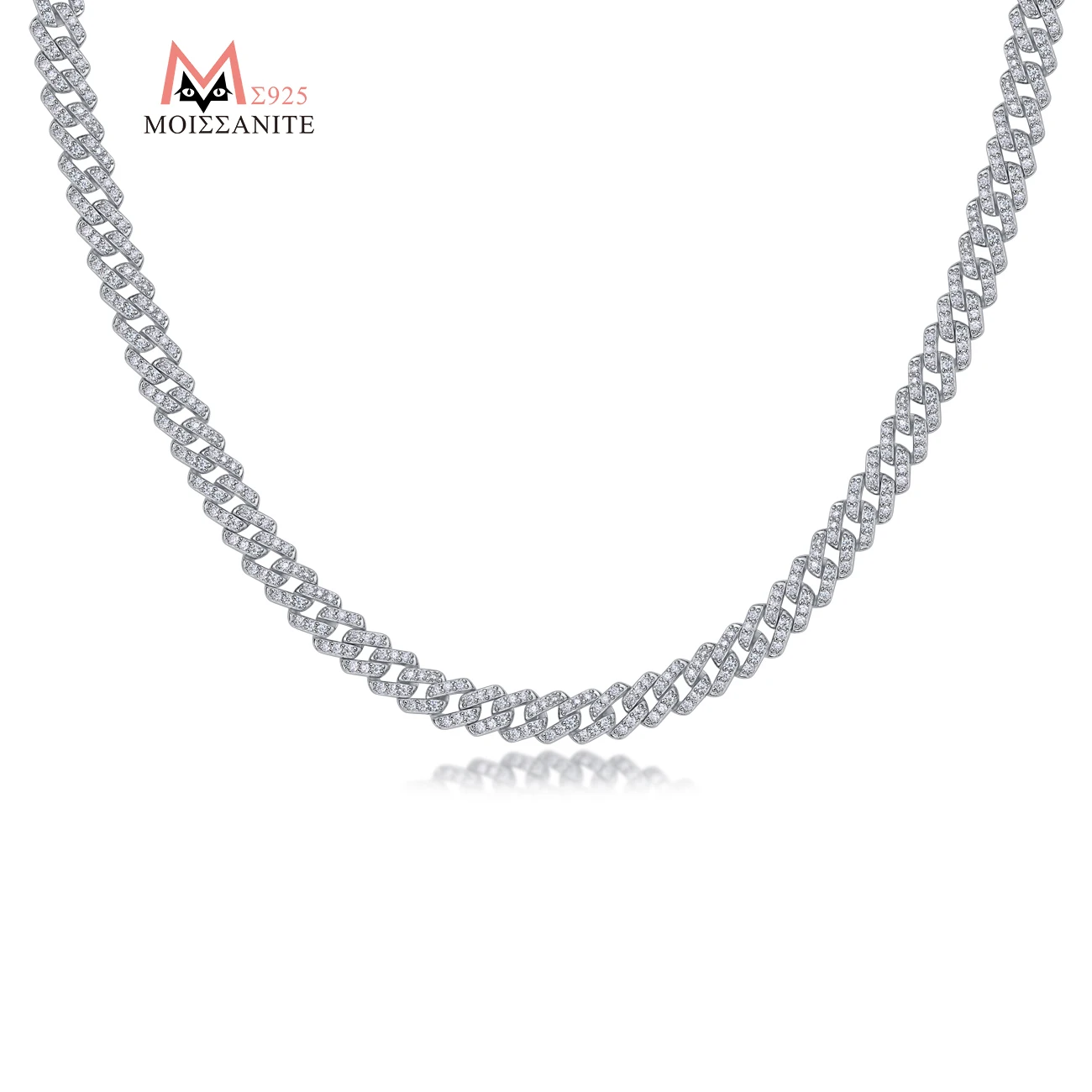 

JIUZUAN Moissanite Necklace 925 Silver 18K Gold Plated Iced Out Cuban Chain Hip Hop Style for Men Women