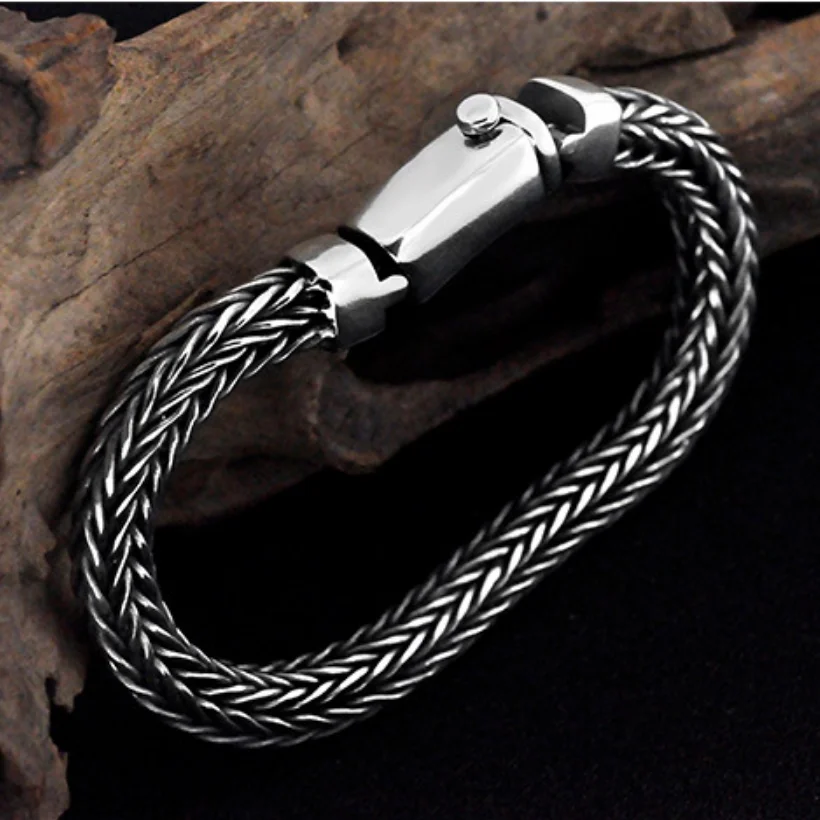 Unibabe Real Silver 8mm Thick Retro Weave Bracelet Man Male Thai Silver Handmade Rope Bracelets Jewerly