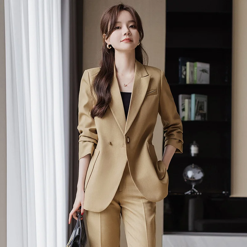 Khaki Suit Women's 2022 Autumn New Business Suit Western Style Fashion Temperament Goddess Style Two-Piece Set