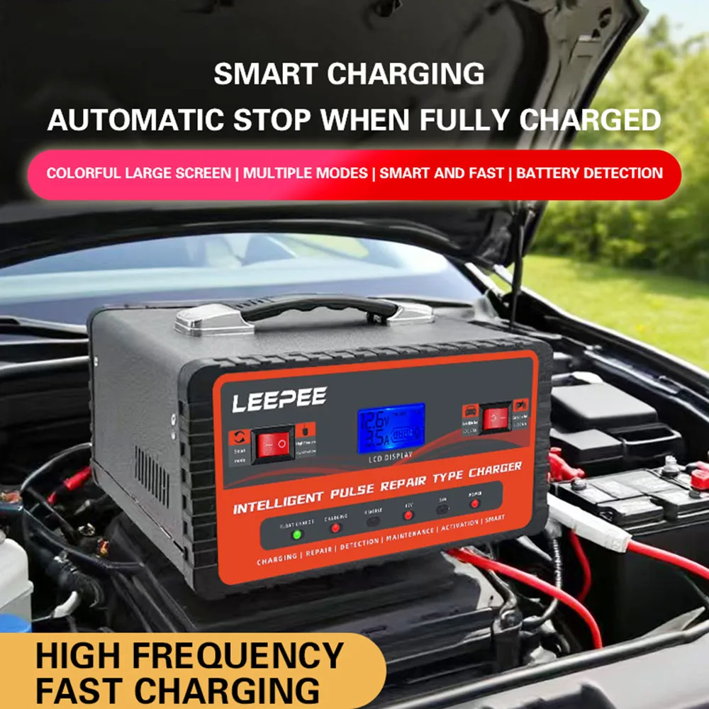 

For Car SUV Motorcycle Truck Digital LCD Display EU/US Plug Car Smart Battery Charger Intelligent Pulse Repair 12V 24V 300Ah