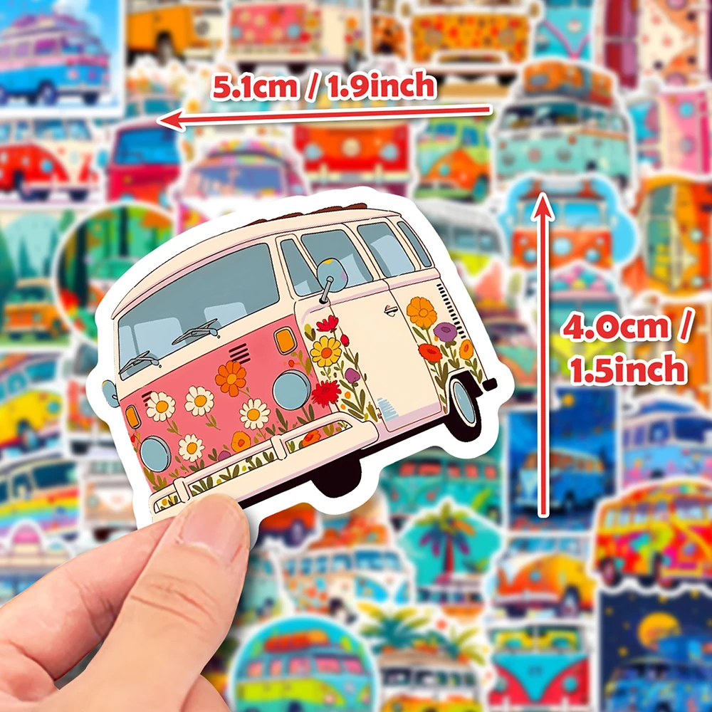 10/30/50PCS Cool Hippie Bus Cartoon Stickers Simple Decals Decoration DIY Phone Notebook Suitcase Laptop Cute Graffiti Sticker