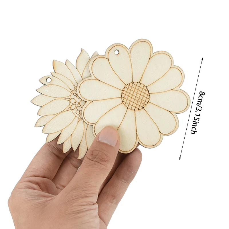 Fleur en copeaux de bois naturel inachevé, accessoires de bricolage, ornements artisanaux, décoration de mariage de Pâques, blanc, 10 pièces