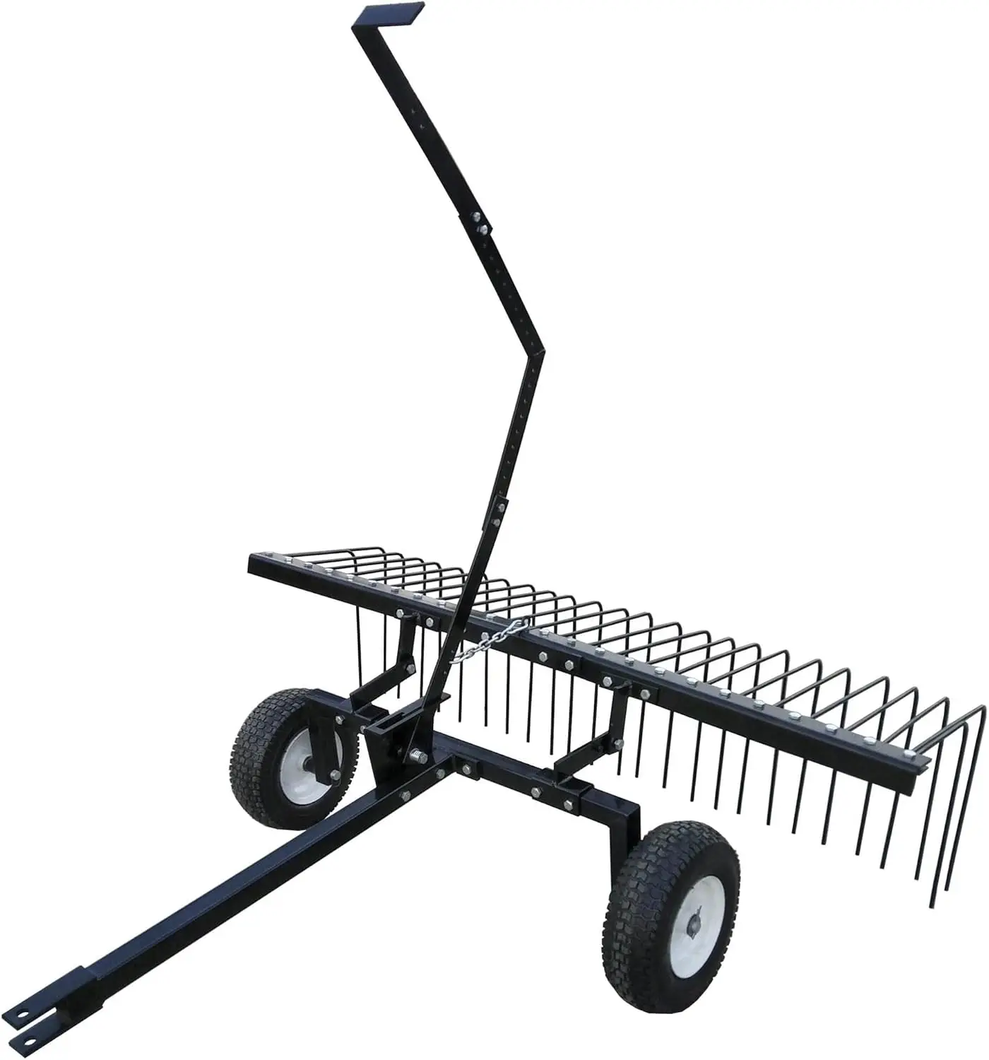 

60 Inch Lawn Landscape ATV Rake Tow Behind Durable Steel with 12 Inch Pneumatic Tires and Lift Handle for Pine, Straw, Leaves,