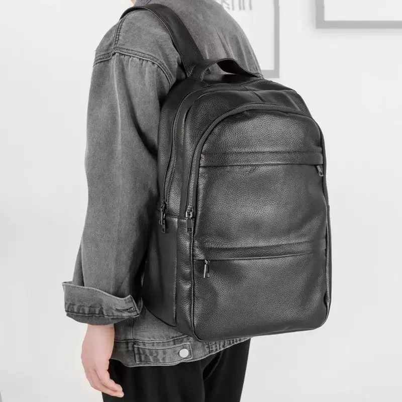 New Business Men Backpacks First Layer Cowhide Men Bag Genuine Leather Schoolbag Large 15.6 Inch Laptop Travel Business Backpack